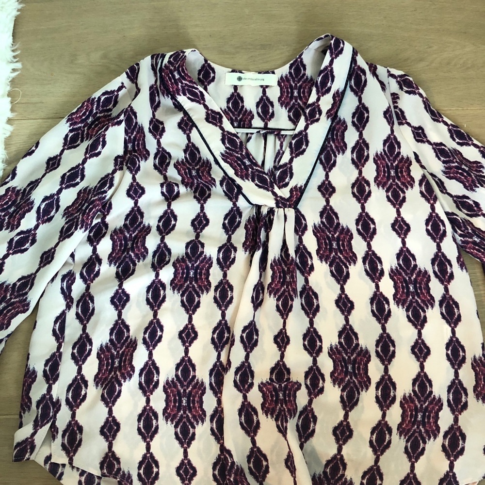 patterned purple blouse